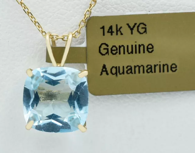 GENUINE 2.96 Cts AQUAMARINE PENDANT 14k YELLOW GOLD - Free Certificate Appraisal