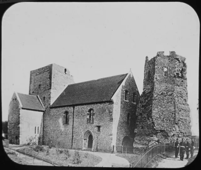 Glass Magic Lantern Slide SAINT MARYS CHURCH CASTRO DOVER C1890 ENGLAND PHOTO