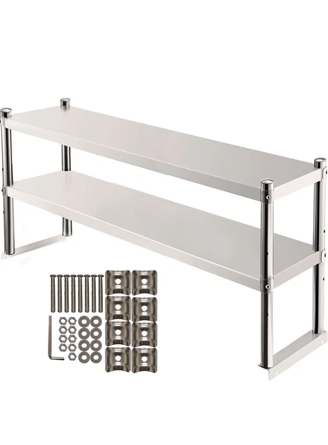 VEVOR Stainless Steel Commercial Wide Double Overshelf 12"x36" for Prep Table