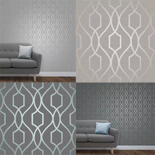 Fine Decor Apex Geometric Metallic Wallpaper Trellis 10m 4 Colours