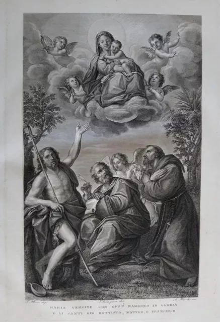 1830 Rosaspina Maria Vergine con Gesù Bambino San Matteo Francesco Albani 47x30