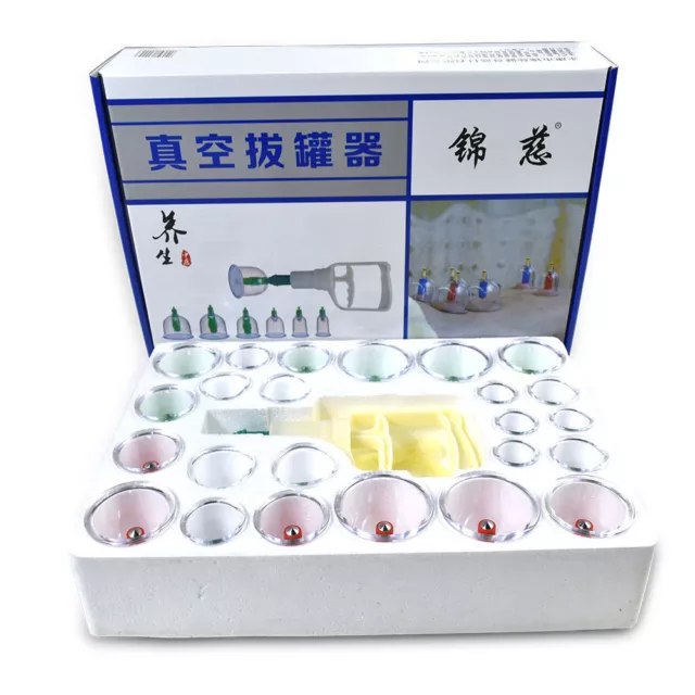 Chinese 24 Cups Chinese Cupping Set Kit Massage Acupuncture Vacuum Therapy