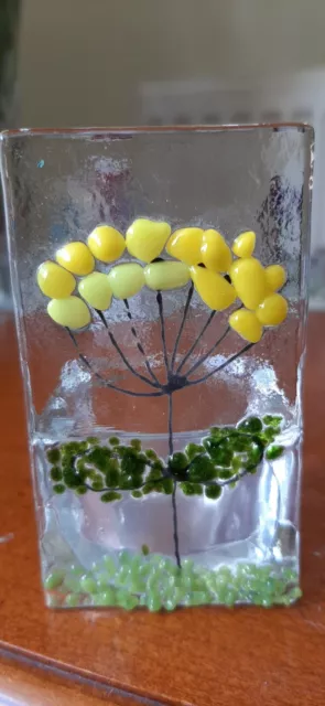 Textured Handmade fused glass  mini Tea Light - Yellow Flower