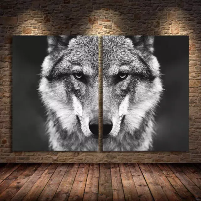 2 Black White Nordic Style Wolf Head Wall Art Picture Wild Animal Canvas Poster