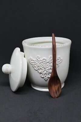 YDGHD con coperchio in legno e cucchiaio stile retrò colore: Bianco Zuccheriera in ceramica 