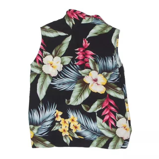 Hawaiian Shirt Black Floral Sleeveless Womens M 3