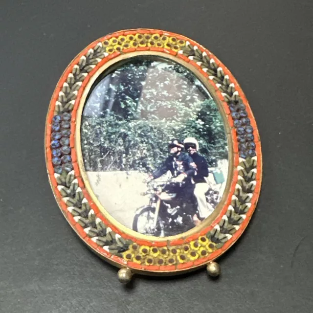 Ancien Grand Porte Photo Cadre Micro Mosaïque Métal Doré Italy Art Deco Nouveau