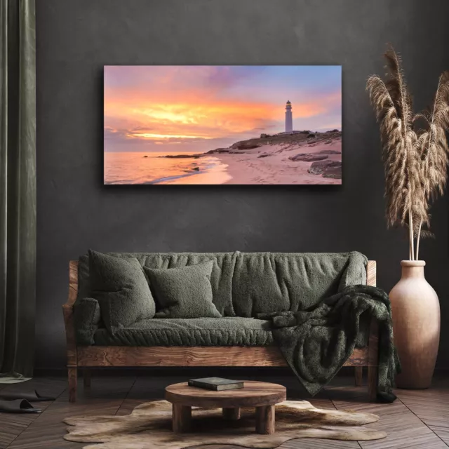 Leuchtturm Sonnenuntergang Strand Canvas Bild Leinwand Bilder Große 140x70 2