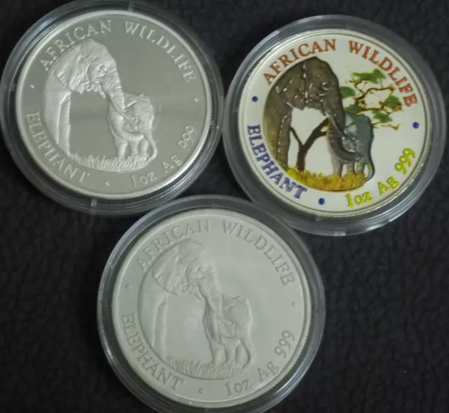 Münzen 3er Set: 5000 Kwacha Zambia 2001 African Wildlife Elephant