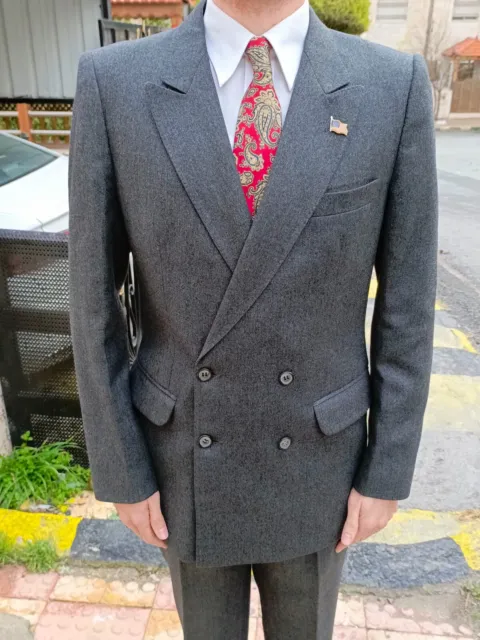 1960s Vintage handtailored Pierre Cardin classic bespoke db gangster grey suit