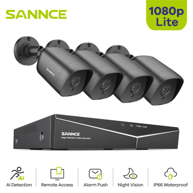 SANNCE 2MP HD CCTV System 4CH Video DVR 24/7 Recorder Home Security Camera IP66