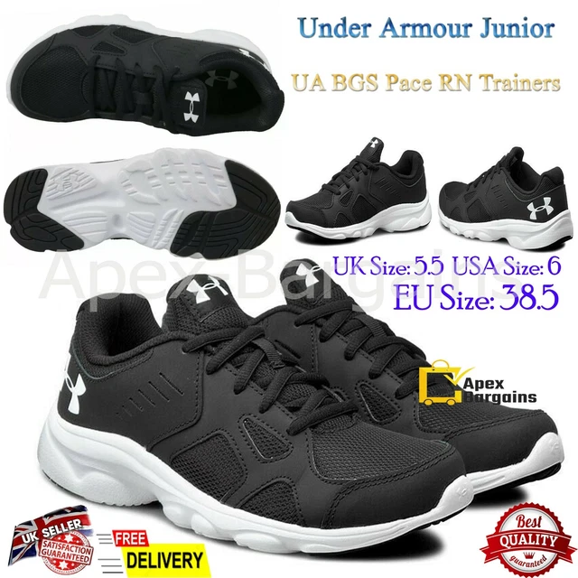 Scarpe da corsa Under Armour ragazzi scarpe da ginnastica bambini nere sportive UK taglia 5,5