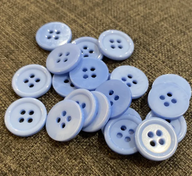 20 X Light Blue 15mm Four Hole Resin Buttons- Australian Supplier