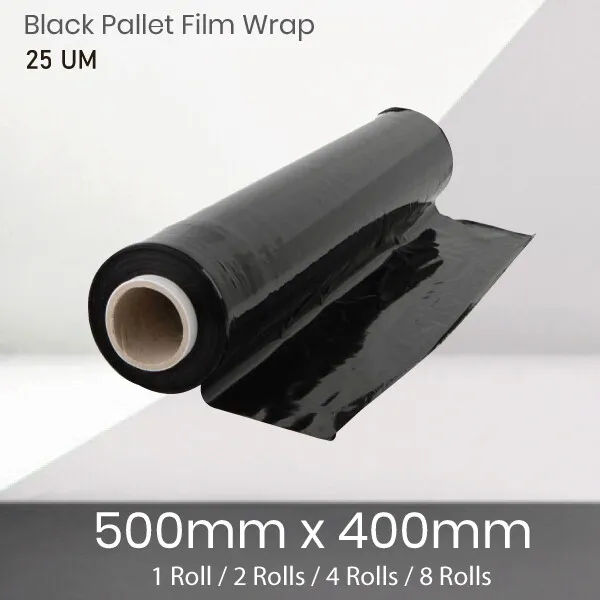 1/2/4/8 Rolls 500mmx400m 25UM BLACK CLEAR Stretch Film Pallet Wrap Carton Shrink