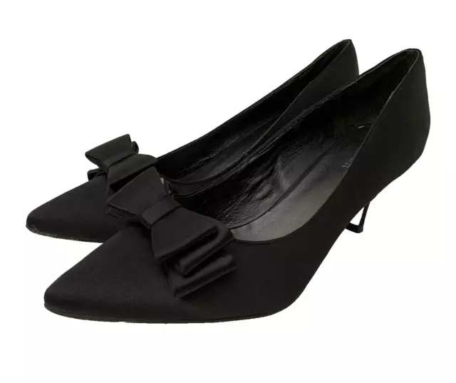 Menbur Women's Black Satin Slip On Bow Courts/Heels - NEW - UK 6 EU 39