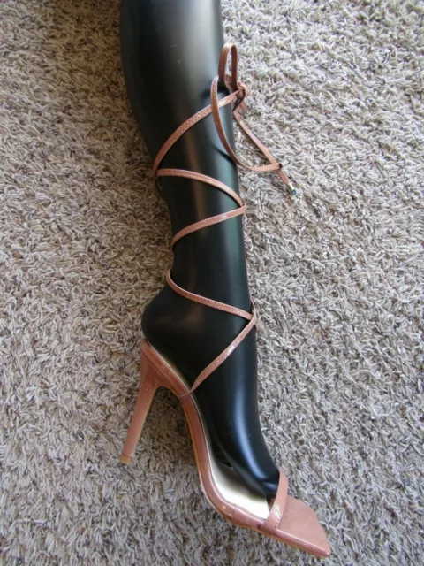 NIB Fashion Brown Taupe Lace Up the Leg Heel Square Toe Shoes Women's EU 39