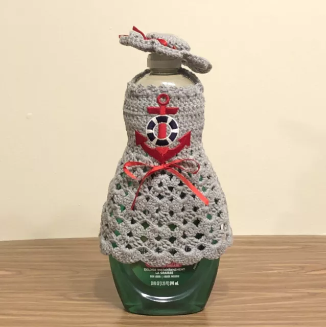 Handmade Crochet Kitchen Decor Dish Soap Bottle Apron Anchor With Hat