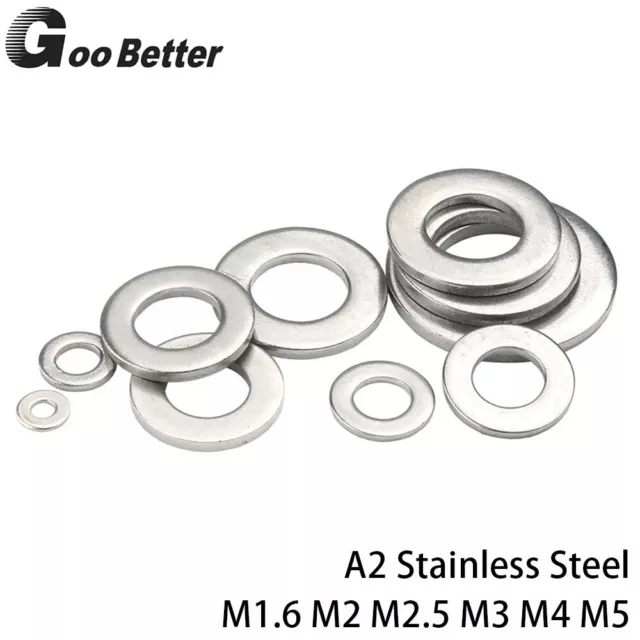 M1.6 M2 M2.5 M3 M4 M5 Form A Flat Washers A2 Stainless Steel For Bolts & Screws