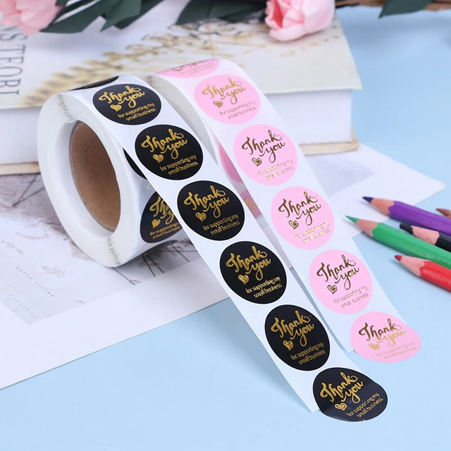 500pcs Thank you sticker wedding decor seal hot stamping pink black round la'LN