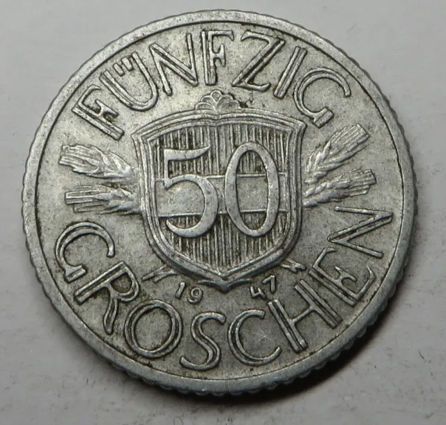 Austria 50 Groschen 1947 Aluminum KM#2870