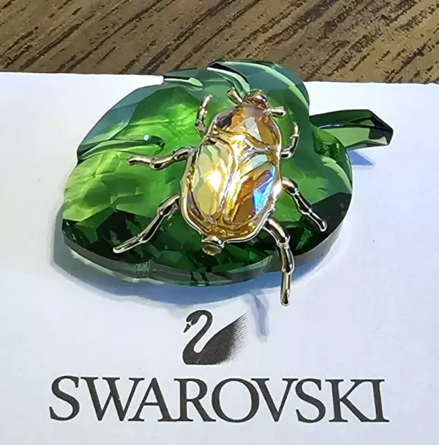 🪲 Swarovski Crystal 2024 SCS Exclusive Mini Shimmer Beetle on Leaf Figurine NIB