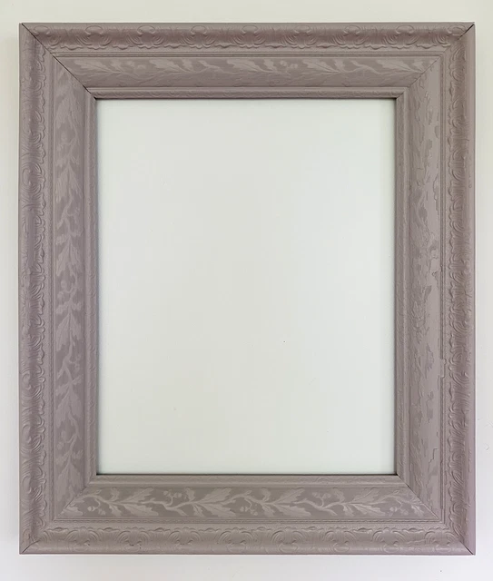 Antique Lilac Gray Ornate Leaves Acorns Floral Scroll Art Wood Frame 16 x 20