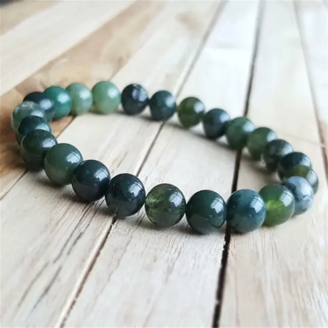8mm Green Moss Agate Beads Handmade Mala Bracelet Spiritua Prayer Meditation