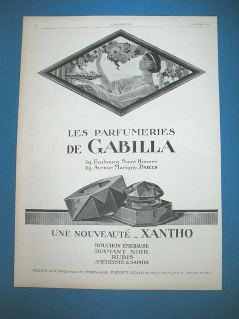 Publicite De Presse Gabilla Parfum Xantho Bouchon Emeraude French Ad 1926