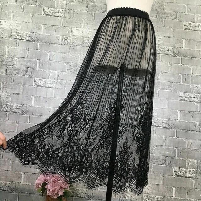 Jupon En Dentelle Transparente Blanc - Polyester, Ceinture élastique, Neuf Avec étiquettes, Style Ligne A