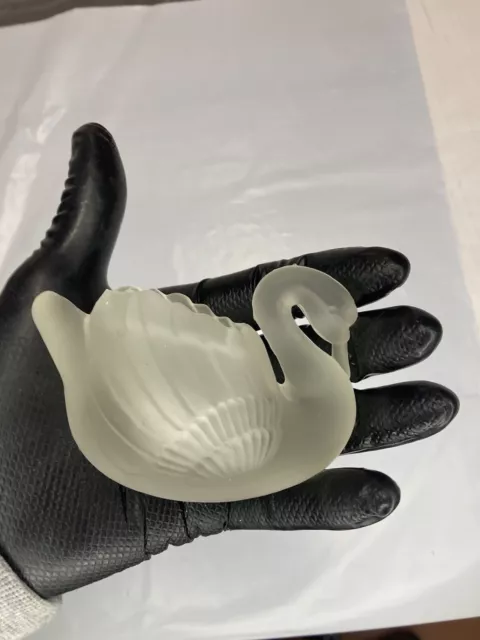 Vintage Frosted White Glass Swan Jewelry Trinket Dish