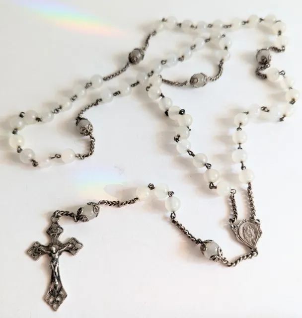 Antique Sterling Silver Catholic Rosary Glass Beads / Crucifix