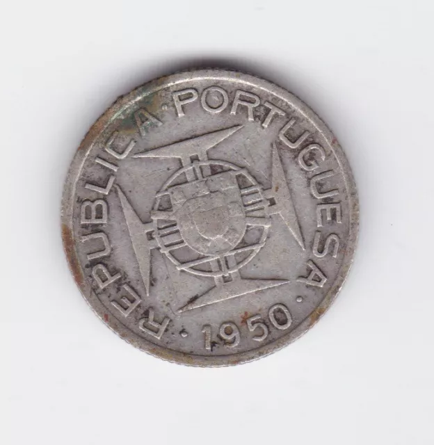 1950 Mozambique 2-1/2 Escudos Silver Coin Portuguesa Portugal Z-319