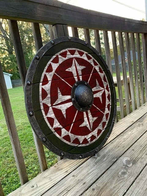 Handmade New Solid Wooden Viking Shield 24" Round Wooden Heavy Metal Fitted Dedo