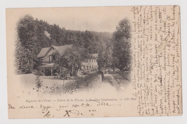 CPA " BAGNOLES DE L'ORNE - Entrée de la Piscine, le Pavillon Gondonnière
