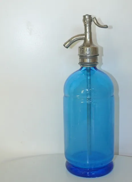 Un grand SIPHON bleu de bistrot ancien des années 1930