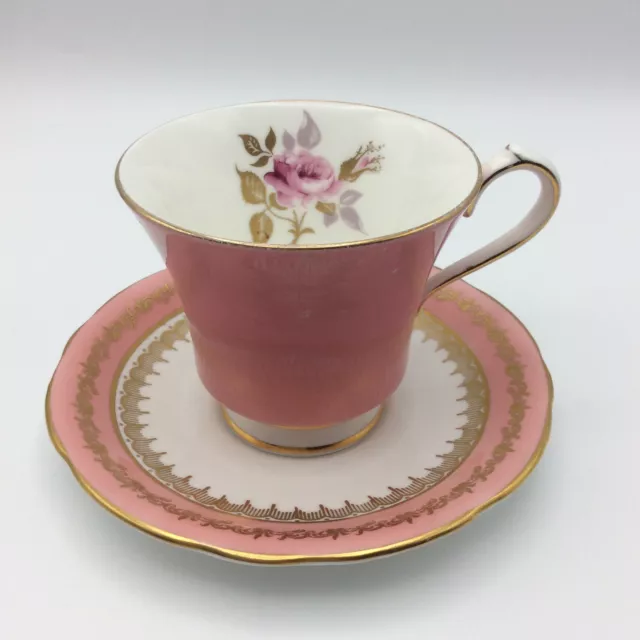 Aynsley Bone China Teacup & Saucer Set - Pink Flower Gold Trim