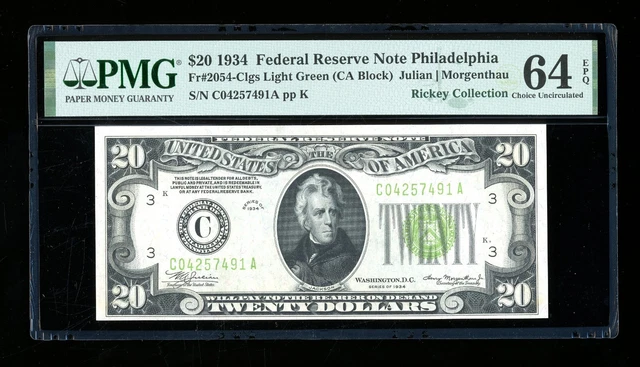 DBR 1934 $20 LGS FRN Philadelphia Fr. 2054-Clgs PMG 64 EPQ Serial C04257491A