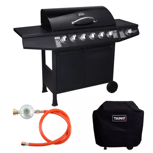 TAINO BASIC 6+1 Brenner Gasgrill Abdeckung Set Regler BBQ Grill Zubehör Schwarz