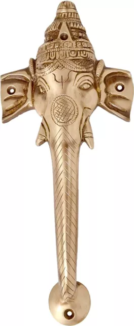 Handmade Antique Brown Finish Ganesha Design Brass Door Handle
