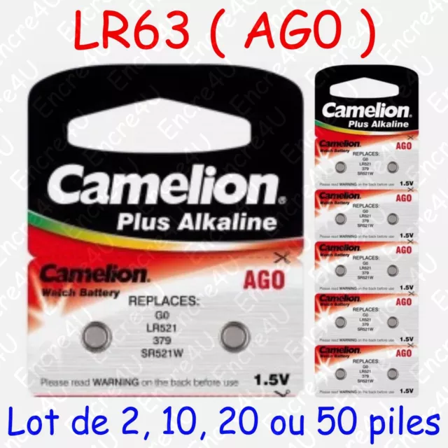 Pile Bouton LR Alcaline 1,5V : AG0 LR63 LR521 379 SR521 : lot de 2, 10, 20 ou 50