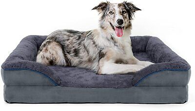 Large Dog Soft Bed Orthopedic Memory Foam Couch Pet Grey Washable Faux Fur Sofa