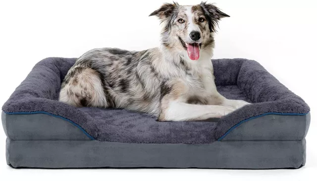 Large Dog Soft Bed Orthopedic Memory Foam Couch Pet Grey Washable Faux Fur Sofa