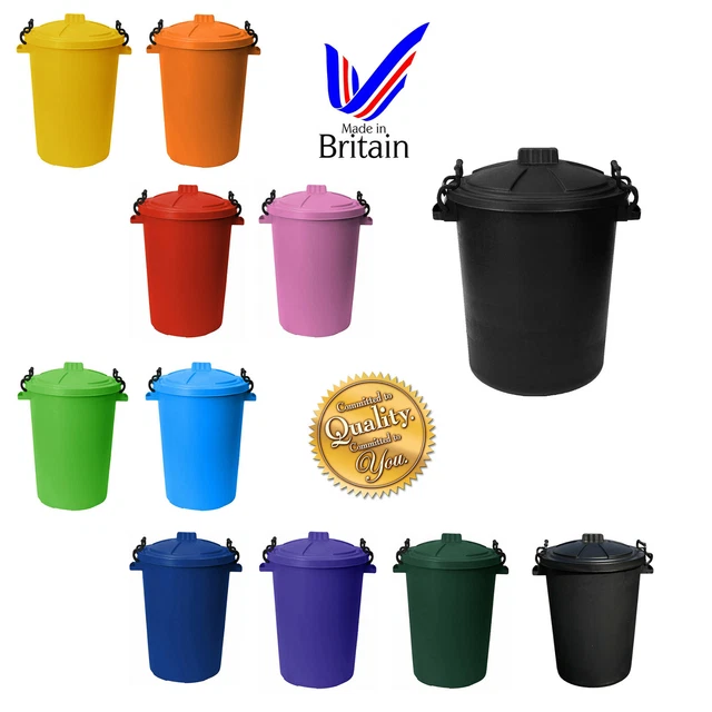 50L/80L KITCHEN WASTE Bins Dustbins Clip Lock Lid Coloured Trash Bin