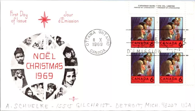 Canada 1969 FDC - Christmas Cover - Ottawa, Ontario - Block Of 4 - F76545