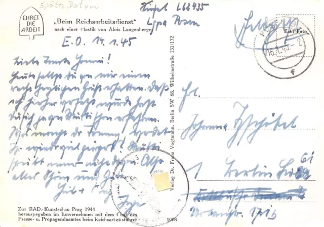 720917) DR Feldpostkarte vom 16.1.1945 !!! aus Posen 9f nach Berlin