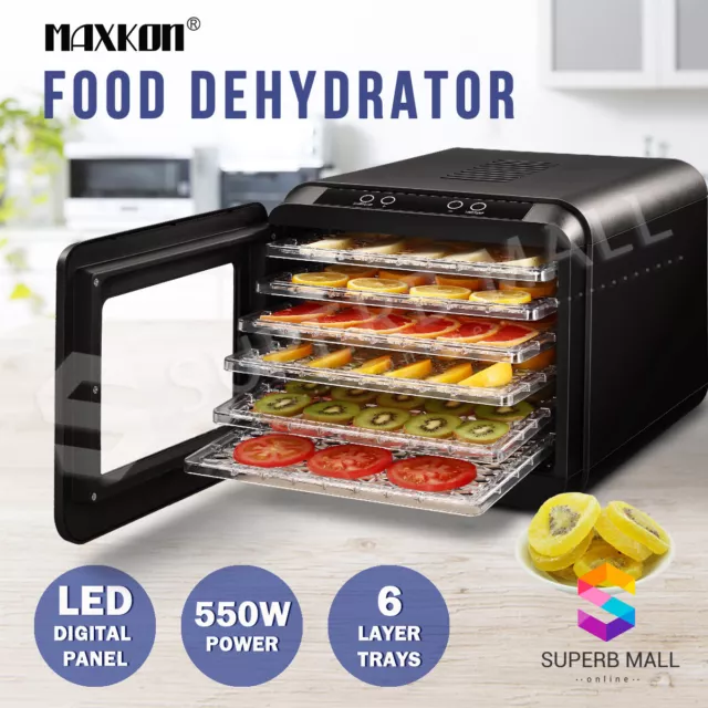 Maxkon Food Dehydrator Fruit Vegetable Meat Dryer Machine Maker 6 Trays Timer