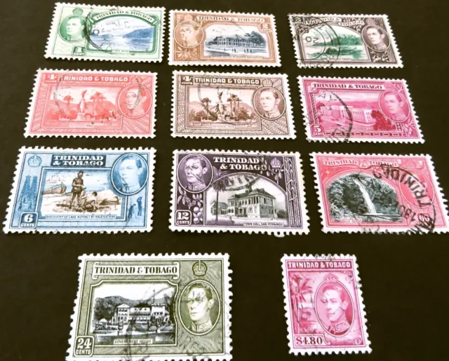 Trinidad Tobago - 12 Stamps 1938 George VI - First Boca 1c - $4.80 - Used LH GVG
