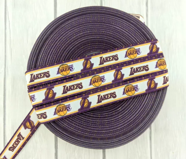 Grosgrain Ribbon Printed 5/8" Sport Basketball Ribbon Lakers Hair Bow Supplies