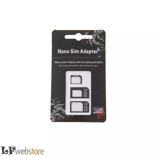 KIT 3in1 SCHEDA ADATTATORE NANO MICRO SIM UNIVERSALE PER SMARTPHONE E TABLET