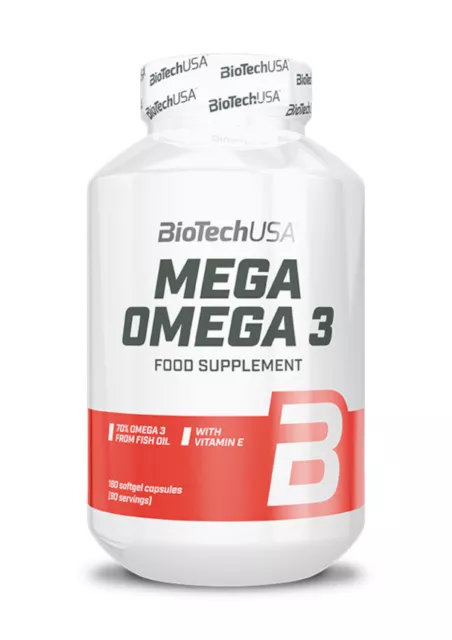 (145,23 EUR/kg) BioTech USA Mega Omega 3 Fetsäuren Fischöl 180 Kapseln EPA DHA